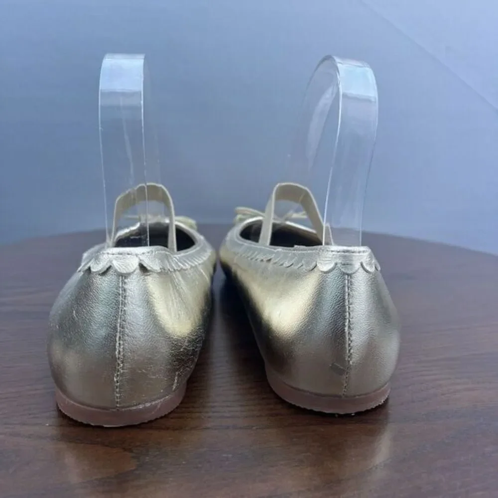 MiniBoden Ballet Flat Shoes Girls 5.5 / 38 Gold Leather Comfort Slip‎ On C1490